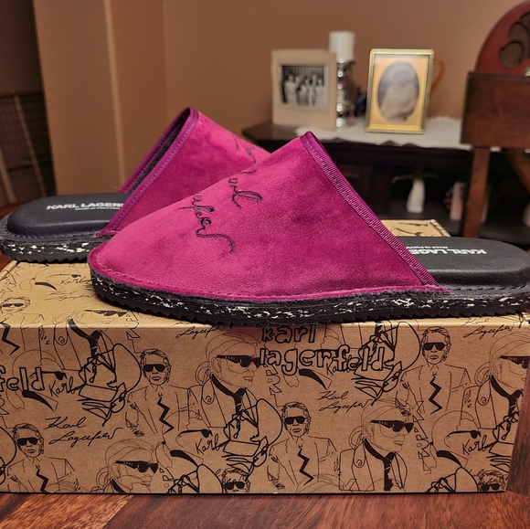 Karl Lagerfeld Embroidered Logo Velvet Mens Slippers main image 6